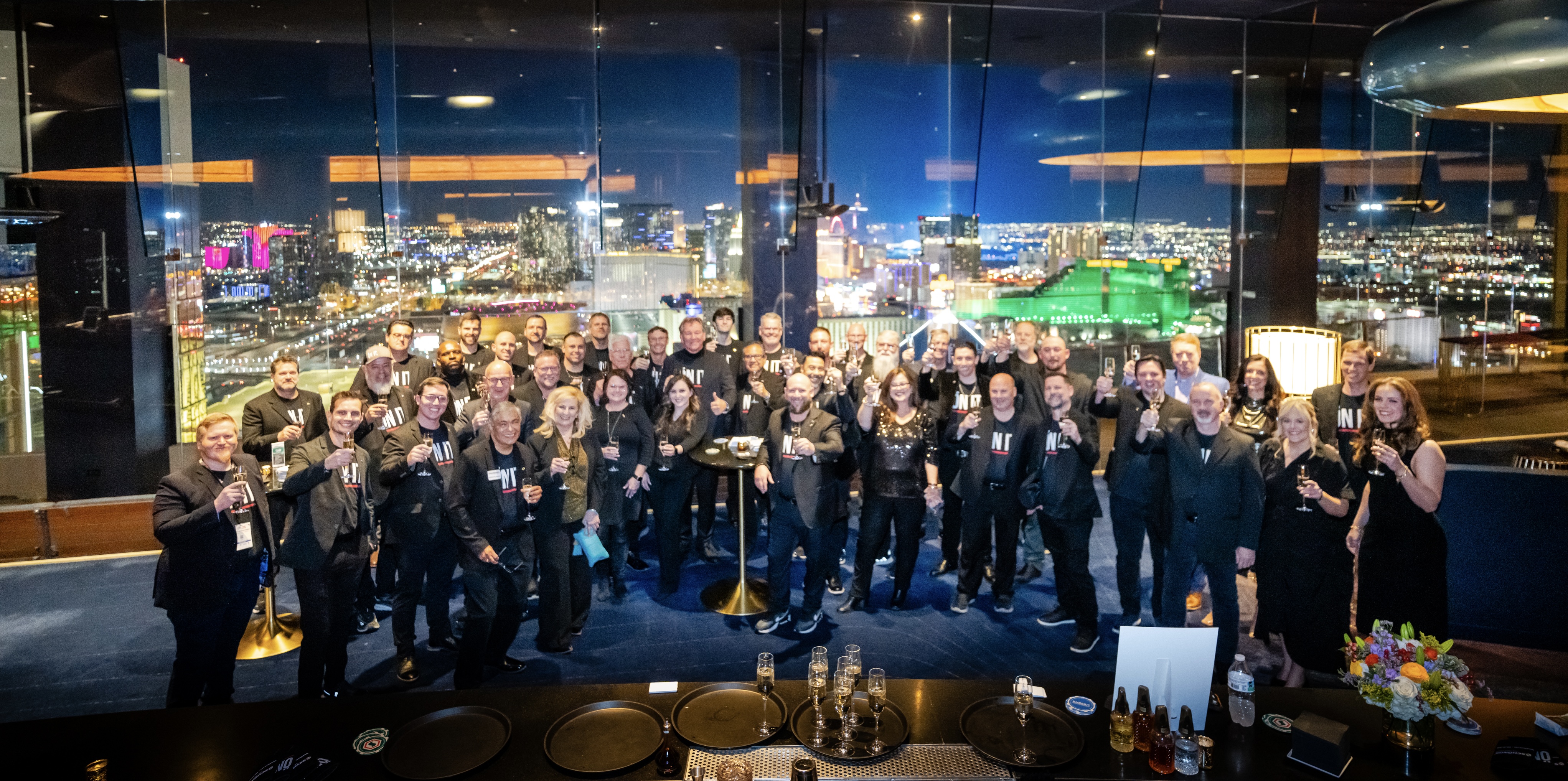 Picture of the Schönox team mid-toast